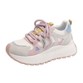 New student casual women's shoes sports shoes Daddy shoes Fashion trend all match women's sports shoes casual shoes (Color: pinkSize36)