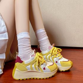 New student casual women's shoes sports shoes Daddy shoes Fashion trend all match women's sports shoes casual shoes (Color: YellowSize40)