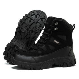 Men's winter new large size outdoor field training field training boots Hiking shoes Hiking shoes men's ankle boots (Color: BlackSize43)