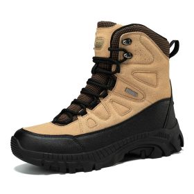 Men's winter new large size outdoor field training field training boots Hiking shoes Hiking shoes men's ankle boots (Color: khakiSize43)
