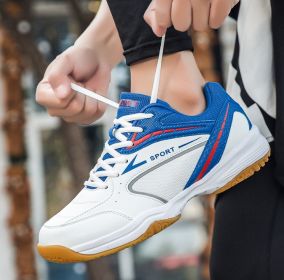 New wear resistant non-slip lightweight breathable men's and women's badminton shoes tennis shoes men's sports shoes (Color: White blueSize40)