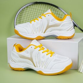 New super light breathable couple badminton shoes Fashion comfortable men's sports shoes tennis shoes (Color: White goldSize40)