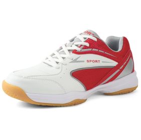 New wear resistant non-slip lightweight breathable men's and women's badminton shoes tennis shoes men's sports shoes (Color: White redSize46)