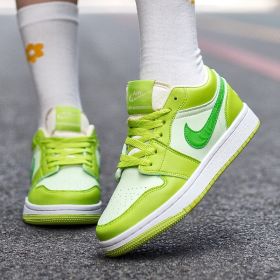 New Air Force AJ1 green apple couple shoes men's sports basketball shoes fashion trend match men's and women's casual sports shoes 36-45 (Color: Green appleSize39)