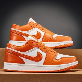 New Air Force AJ1 green apple couple shoes men's sports basketball shoes fashion trend match men's and women's casual sports shoes 36-45 (Color: White orangeSize36)