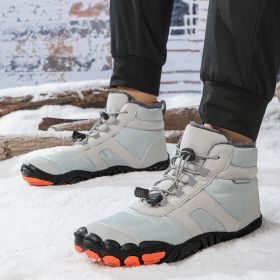 New men's and women's five-finger outdoor cotton shoes high top winter snow boots plush warm men's cotton shoes 36-47 (Color: GreySize37)