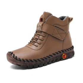 Winter new large size women high top soft sole comfortable casual cotton shoes warm cotton boots 36-44 (Color: BrownSize40)