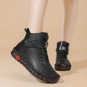 Winter new large size women high top soft sole comfortable casual cotton shoes warm cotton boots 36-44 (Color: BlackSize36)