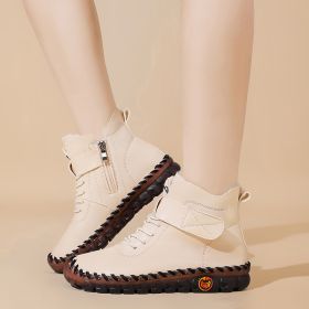 Winter new large size women high top soft sole comfortable casual cotton shoes warm cotton boots 36-44 (Color: BeigeSize37)