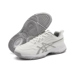 Men's new badminton shoes Fashion comfortable breathable men's and women's sports shoes casual men's shoes (Color: White greySize43)