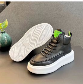 Men's four seasons new fashion trend sports thick sole high top casual shoes comfortable casual men's shoes (Color: BlackSize42)