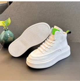 Men's four seasons new fashion trend sports thick sole high top casual shoes comfortable casual men's shoes (Color: WhiteSize44)