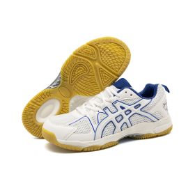 Men's and women's new fashion fashion comfortable badminton shoes anti-slip wear men's sports shoes table tennis shoes (Color: White and blueSize37)