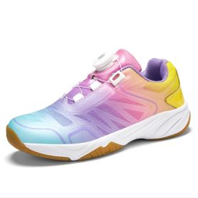 New seamless cutting process breathable shock absorption wear-resistant non-slip children's tennis badminton shoes Sports tennis shoes 30-41 (Color: Pink purpleSize34)