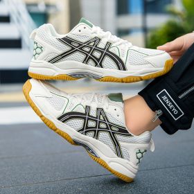 Men's and women's new fashion fashion comfortable badminton shoes anti-slip wear men's sports shoes table tennis shoes (Color: Army greenSize37)
