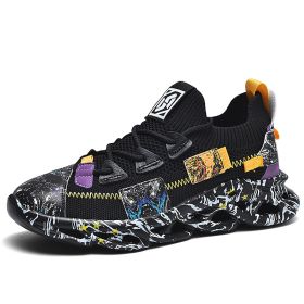 New men's ultra-light flying mesh elastic poly soft sole blade shoes ultra-light shock absorption running shoes leisure sports shoes (Color: BlackSize42)