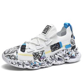 New men's ultra-light flying mesh elastic poly soft sole blade shoes ultra-light shock absorption running shoes leisure sports shoes (Color: WhiteSize40)