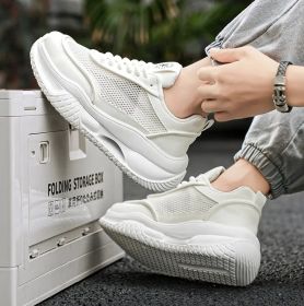 New men's shoes comfortable breathable mesh surface fashion casual sports shoes men's fashion shoes 39-44 (Color: WhiteSize44)