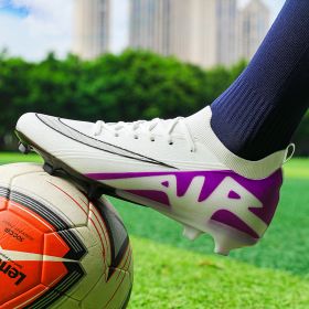 New comfortable breathable spike professional youth adult football shoes Training shoes Competition sneakers 35-45 (Color: White purpleSize45)