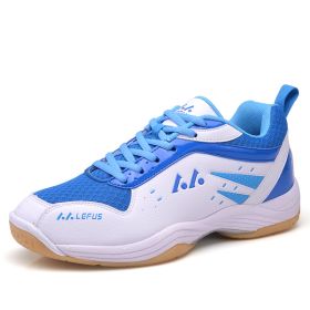 Men's new outdoor professional badminton shoes comfortable breathable fashion men's sports shoes (Color: White and blueSize45)