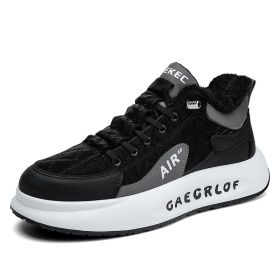 Autumn and winter men's new trend fashion plush casual shoes comfortable warm men's sports shoes (Color: BlackSize40)