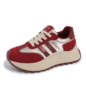 Autumn and winter new Forrest Gump women's shoes trend fashion all-match inside height-raising women's casual sports shoes (Color: RedSize35)