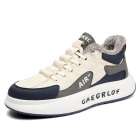Autumn and winter men's new trend fashion plush casual shoes comfortable warm men's sports shoes (Color: Rice blueSize39)