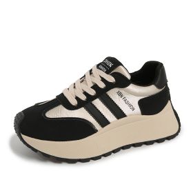 Autumn and winter new Forrest Gump women's shoes trend fashion all-match inside height-raising women's casual sports shoes (Color: BlackSize37)