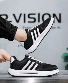New men's trendy, fashionable and versatile mesh casual board shoes, men's casual shoes (Color: BlackSize42)