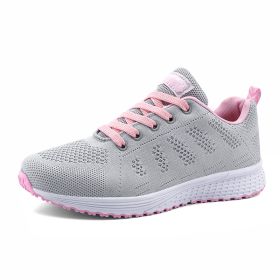 New women's woven sports shoes, breathable and casual couple sports shoes (Color: Grey pinkSize35)
