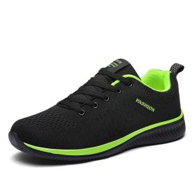 Men's and women's new comfortable breathable ultra-light casual shoes trend fashion men's sneakers (Color: Black greenSize45)