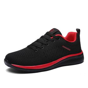 Men's and women's new comfortable breathable ultra-light casual shoes trend fashion men's sneakers (Color: Black redSize44)