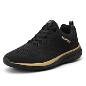 Men's and women's new comfortable breathable ultra-light casual shoes trend fashion men's sneakers (Color: Black goldSize36)