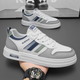 New men's casual casual shoes with light breathable board fashion trend men's casual sports shoes 39-44 (Color: White and blueSize44)