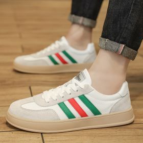 Men's new fashion casual shoes comfortable breathable casual sports shoes 39-44 (Color: White greenSize44)