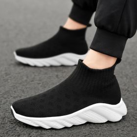 New trend fashion large size flying knit high top casual shoes fashionable men's shoes (Color: BlackSize39)