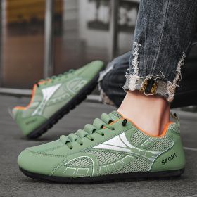 New men's flying weaving shoes sneakers fashion board shoes casual student shoes (Color: GreenSize40)