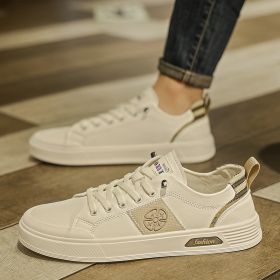 Men's new leather leather light luxury fashion board shoes trend fashion all match small white shoes casual men's shoes (Color: BeigeSize41)