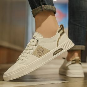 Men's new leather leather light luxury fashion board shoes trend fashion all match small white shoes casual men's shoes (Color: BeigeSize40)