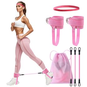 Ankle Resistance Bands Set With Cuffs With Sport Headbands, Ankle Bands For Working Out, Ankle Resistance Band For Leg, Booty Workout Equipment F (Color: Pink)